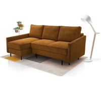 Canapé d'angle avec fonction sommeil - POSO Canapé en velours côtelé, zone de couchage 145x203cm, Confortable avec coussins de dossier Coffre de couchage, Disposition d'angle à GAUCHE, 220x134x110cm,