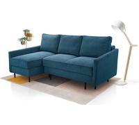 Canapé d'angle avec fonction sommeil - POSO Canapé en velours côtelé, zone de couchage 145x203cm, Confortable avec coussins de dossier Coffre de couchage, Disposition d'angle à GAUCHE, 220x134x110cm,