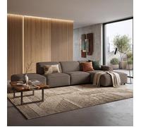 Canapé d'angle avec un pouf - Sellmo - 344 cm - droite - Chenille Brun clair