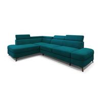 Canapé d'angle AVISE Canape Convertible - Gauche - Angle - 5 places - 268x195x89 cm - Tissu velours MATT VELVET 77 - Bleu