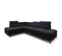 Canapé d'angle AVISE Canape Convertible - Gauche - Angle - 5 places - 268x195x89 cm - Tissu velours MATT VELVET 99 - Noir