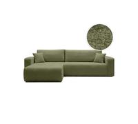 Canapé d'angle BARDOT max réversible convertible 5 places en tissu bouclette - Vert kaki