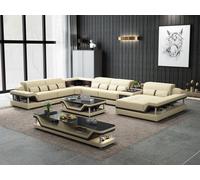 Canapé d'angle beige avec table basse 2pcs Salon Canapé en cuir ensemble de coin table