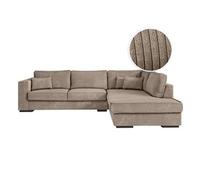 Canapé d'angle BELAMI 4 places XXL en velours côtelé - Angle droit - Taupe