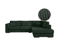 LOUNGITUDE - BELAMI - Canapé d'angle - 4 Places - Confort Moelleux - en Velours côtelé - Vert foncé - Angle Droit - L303cm