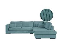 Canapé d'angle BELAMI 6 places XXL en velours côtelé - Angle droit - Bleu clair