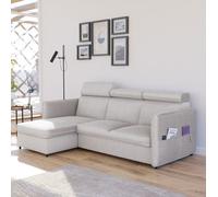 GREKPOL Canapé d'angle Convertible 220x160 Velours Côtelé Poso à Gauche ou à Droite - Canapé 3 Places Convertible - Sofa Beige - Canapé Lit - Canapé Convertible - Canapé avec Espace de Rangement