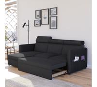 GREKPOL Canapé d'angle Convertible 220x160 Velours Côtelé Poso à Gauche ou à Droite - Canapé 3 Places Convertible - Sofa Noir - Canapé Lit - Canapé Convertible - Canapé avec Espace de Rangement