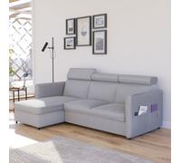 GREKPOL Canapé d'angle Convertible 220x160 Velours Côtelé Poso à Gauche ou à Droite - Canapé 3 Places Convertible - Sofa Gris Clair - Canapé Lit - Canapé Convertible - Canapé avec Espace de Rangement