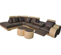 Canapé d'angle Big avec USB en cuir Salon d'angle Paysage Rembourrage Vivre L Forme Tabouret
