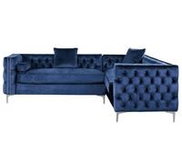 Canapé d'angle bleu Chesterfield Canapé Garniture d'angle Coussin velours Tissu Coin Meubles Design