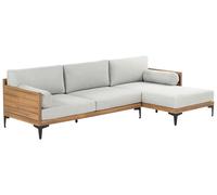 Canapé d'Angle Bois d'Acacia Clair avec Coussins 4 Places Jardin Extérieur Gris