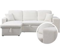 Habitat et Jardin - Canapé d'angle Convertible et Réversible Axel 3 Places Blanc - Canapé Lit Design Moderne en Tissu Bouclette - Espace de Stockage (Méridienne) + Étagères