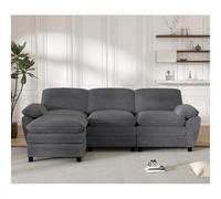 Canapé d'angle,canapé 3 Places modulaire combiné,canapé à Double Coussin,Lampe combiné en Velours,avec Pouf Amovible Salon (Dark Gray)