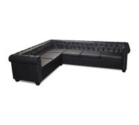 Canapé d'angle chesterfield 6 places cuir artificiel noir 02_0020847