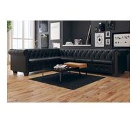 Canapé D'angle Chesterfield 6 Places Cuir Artificiel Noir Noir