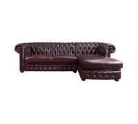 Canapé d'angle chesterfield BRENTON 100% cuir de buffle - Bordeaux- Angle droit