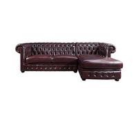 Canapé d'angle chesterfield BRENTON 100% cuir de buffle - Bordeaux- Angle droit