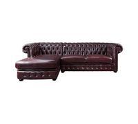 Canapé d'angle chesterfield BRENTON 100% cuir de buffle - Bordeaux- Angle gauche