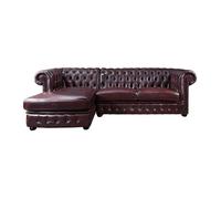 Canapé d'angle chesterfield BRENTON 100% cuir de buffle - Bordeaux- Angle gauche