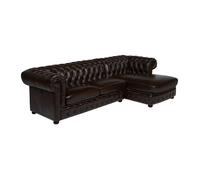 Canapé d'angle chesterfield BRENTON 100% cuir de buffle - Marron reflets châtains - Angle droit