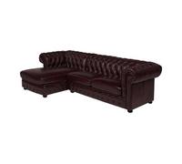 Canapé d'angle chesterfield BRENTON 100% cuir de buffle - Marron reflets châtains - Angle gauche