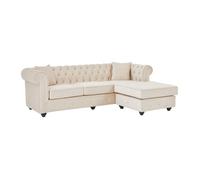 Vente-unique - Canapé d'angle Chesterfield réversible en Velours Beige Toledo