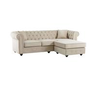 Vente-unique-Canapé d'angle Chesterfield réversible en Velours Beige Toledo