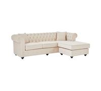 Canapé d'angle chesterfield réversible en velours beige TOLEDO