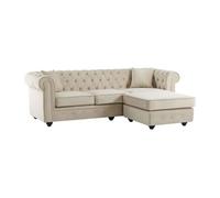 Canapé d'angle chesterfield réversible en velours beige TOLEDO