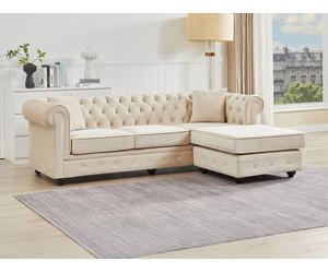 Canapé d'angle chesterfield réversible en velours beige TOLEDO