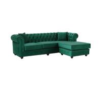 Canapé d'angle chesterfield réversible en velours vert TOLEDO