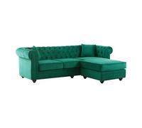 Canapé d'angle chesterfield réversible en velours vert TOLEDO