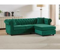 Canapé d'angle chesterfield réversible en velours vert TOLEDO