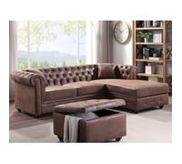 Canapé d'angle chesterfield réversible TOLEDO en microfibre vieillie - Marron Marron
