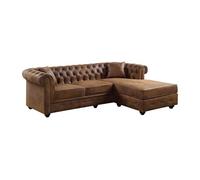 Canapé d'angle chesterfield réversible TOLEDO en microfibre vieillie - Marron
