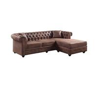Canapé d'angle chesterfield réversible TOLEDO en microfibre vieillie - Marron Marron