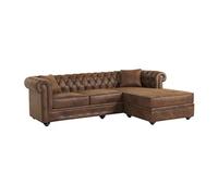 Canapé d'angle chesterfield réversible TOLEDO en microfibre vieillie - Marron