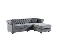 Canapé d'angle chesterfield réversible TOLEDO en velours - Anthracite