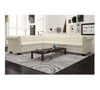 Canapé d'angle Chesterfield 6 places Cuir artificiel Blanc