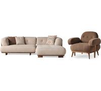 Canapé d'angle chic beige-marron Fauteuil textile 2pcs