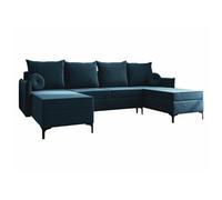 Canapé d'angle Clovis 111, Bleu, Fonction de couchage, 281x168x101cm