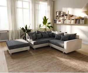 Canapé-d'angle Clovis blanc noir modulaire accoudoir Tabouret Pouf Gauche