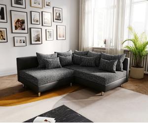 Canapé-d'angle Clovis noir ottoman droit canapé modulaire extensible