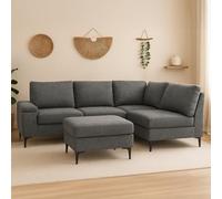 Canapé d'Angle COLCHESTER Tissu Chenille Gris Anthracite 4/5 Places | Pouf indépendant modulable en méridienne ou siège d'appoint, assise ressorts ensachés