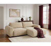 Canapé d'angle compact convertible coffre LUCIEN gros côtelé doux beige angle droit BOBOCHIC 2,5 places Angle droit Beige
