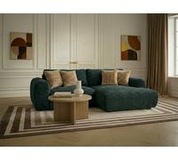 Canapé d'angle compact convertible coffre LUCIEN gros côtelé doux vert angle droit BOBOCHIC 2,5 places Angle droit Vert