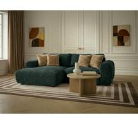 Canapé d'angle compact convertible coffre LUCIEN gros côtelé doux vert angle gauche BOBOCHIC 2,5 places Angle gauche Vert