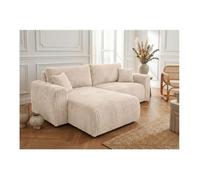Canapé d'angle compact réversible et convertible ALYA 4 places en velours cotelé épais - Beige