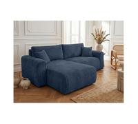 Canapé d'angle compact réversible et convertible ALYA 4 places en velours cotelé épais - Bleu foncé